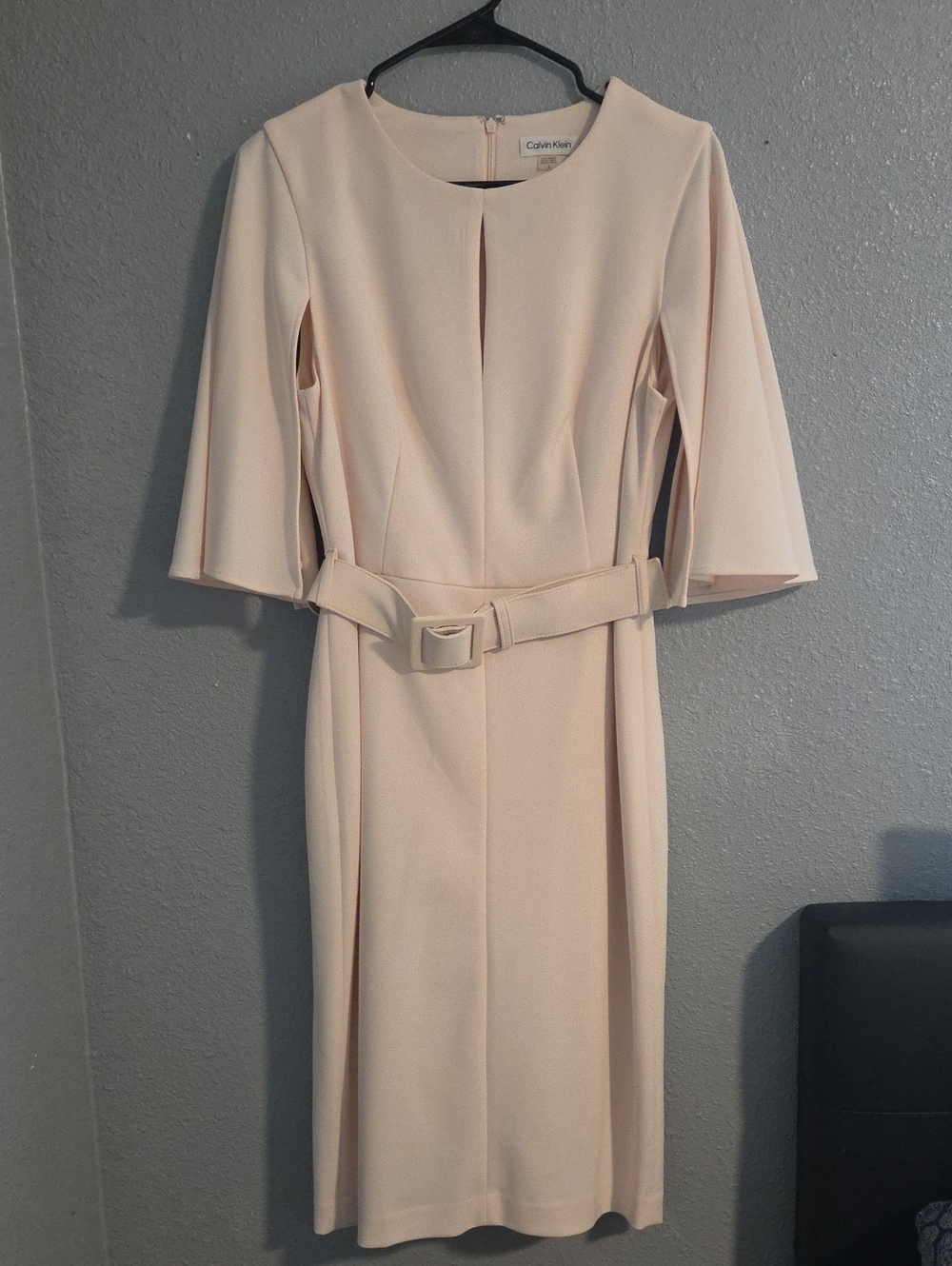 Calvin Klein Pale Beige Belted Midi Dress